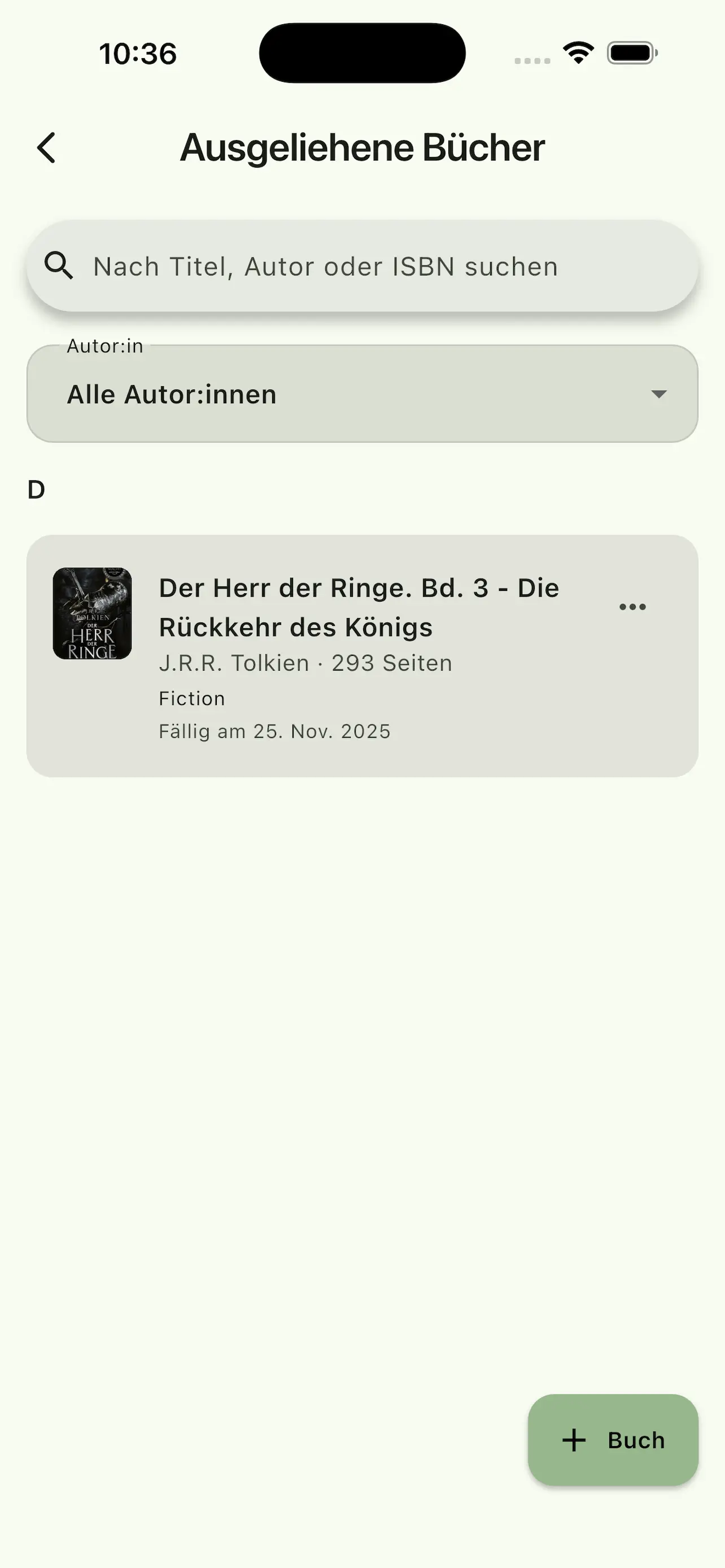 Ausgeliehene-Bücher-Liste mit Fälligkeitsdatum